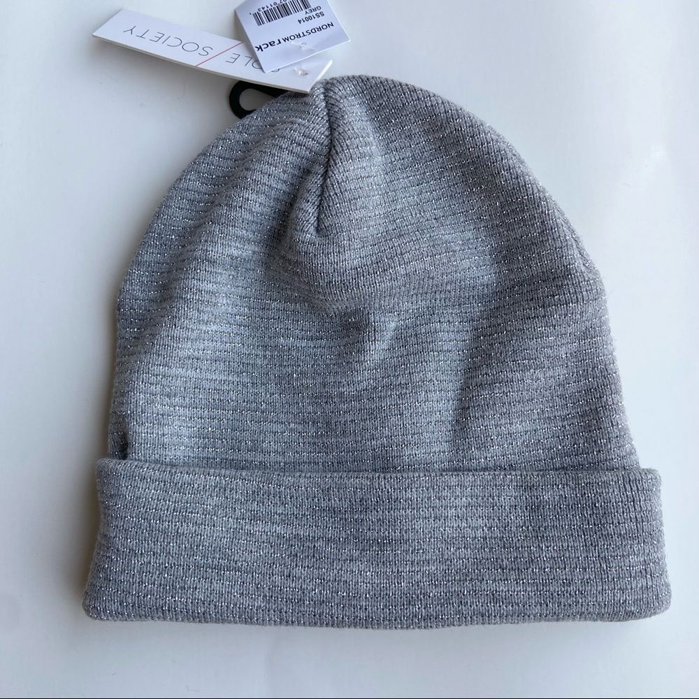 Sole Society Grey Metallic Slouchy Knit Beanie Hat